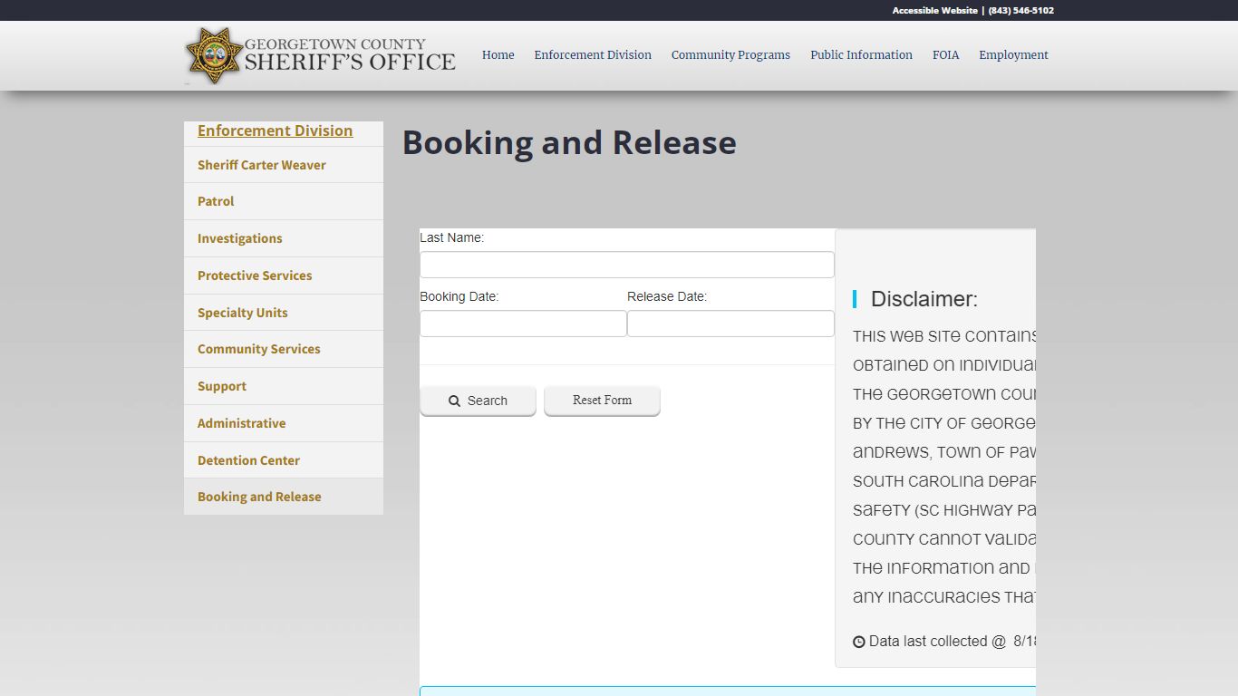 Booking and Release - GCSheriff.org